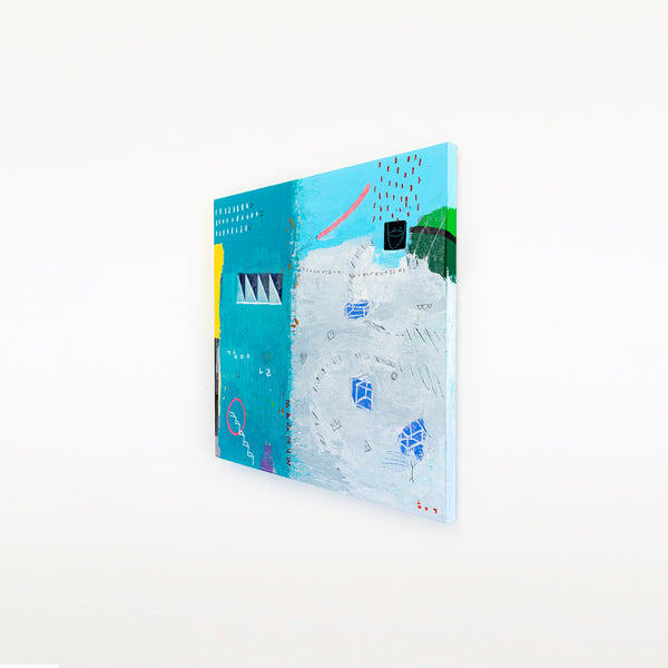 Modern Abstract Original Painting with Mixed Media, Canvas Wall Art  in Bright Blue Tones | Sen (36"x36")