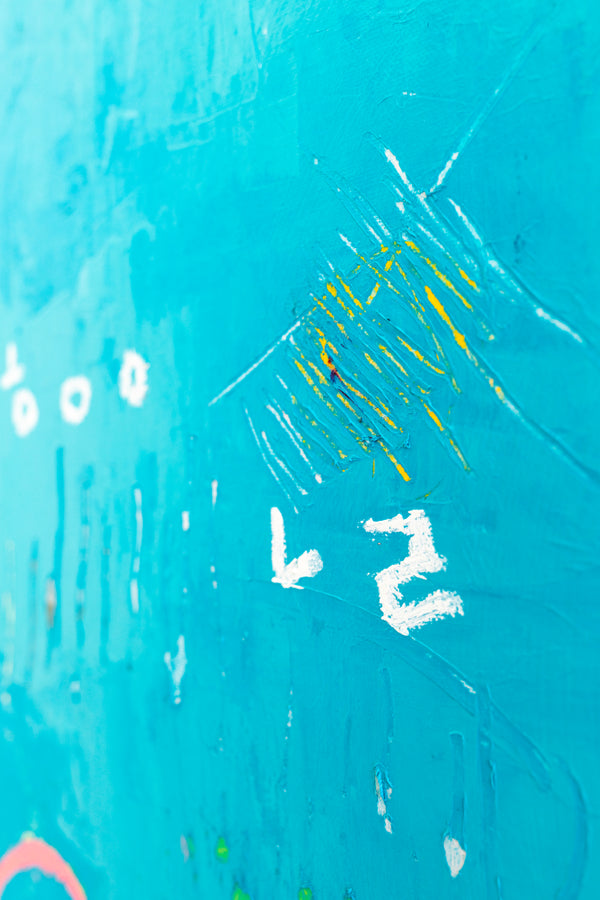 Modern Abstract Original Painting with Mixed Media, Canvas Wall Art  in Bright Blue Tones | Sen (36"x36")