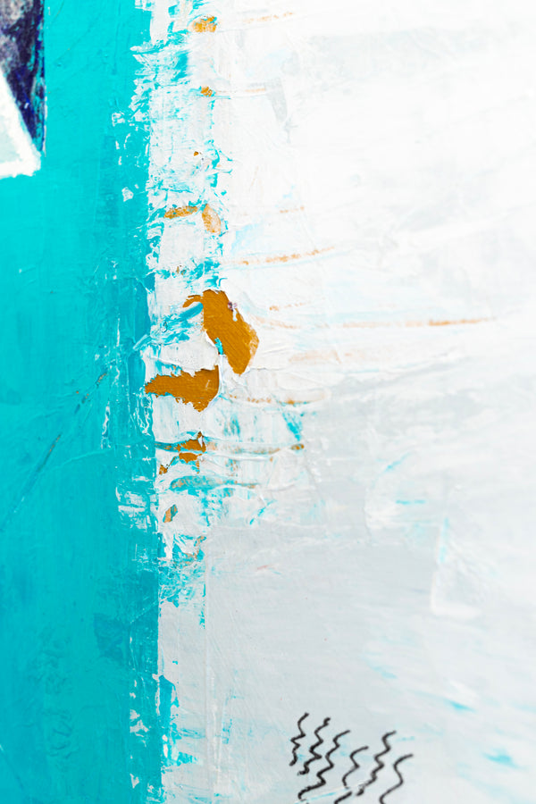 Modern Abstract Original Painting with Mixed Media, Canvas Wall Art  in Bright Blue Tones | Sen (36"x36")