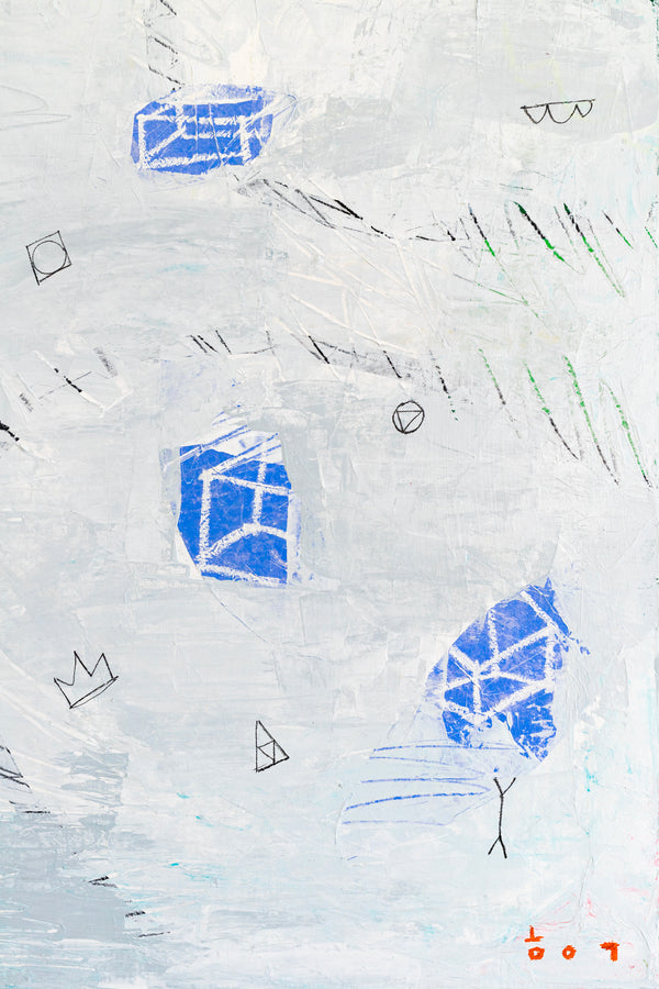 Modern Abstract Original Painting with Mixed Media, Canvas Wall Art  in Bright Blue Tones | Sen (36"x36")