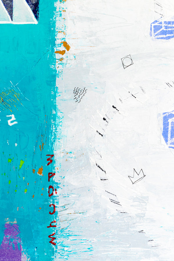 Modern Abstract Original Painting with Mixed Media, Canvas Wall Art  in Bright Blue Tones | Sen (36"x36")