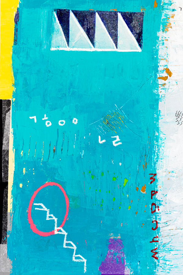 Modern Abstract Original Painting with Mixed Media, Canvas Wall Art  in Bright Blue Tones | Sen (36"x36")