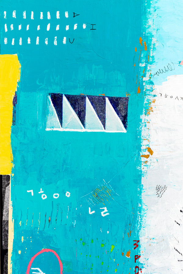 Modern Abstract Original Painting with Mixed Media, Canvas Wall Art  in Bright Blue Tones | Sen (36"x36")