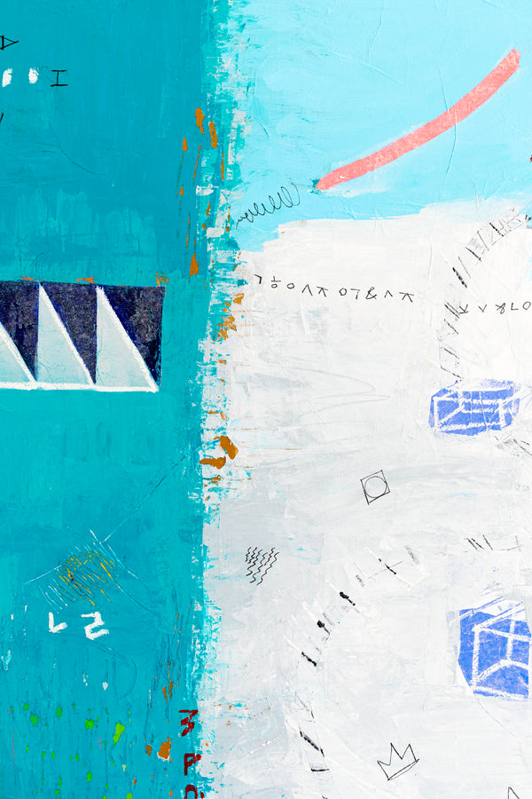 Modern Abstract Original Painting with Mixed Media, Canvas Wall Art  in Bright Blue Tones | Sen (36"x36")