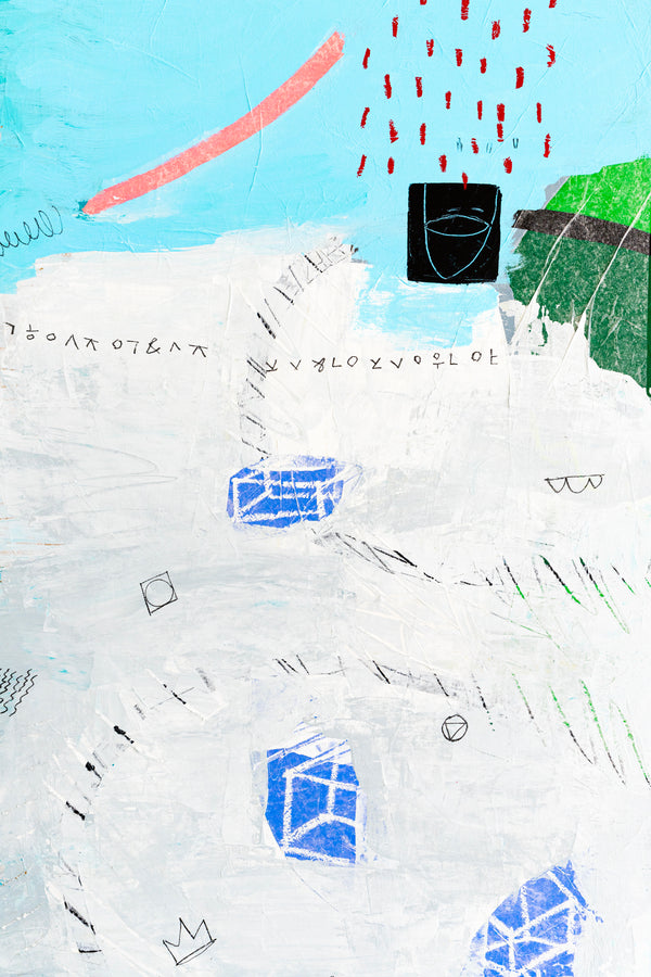 Modern Abstract Original Painting with Mixed Media, Canvas Wall Art  in Bright Blue Tones | Sen (36"x36")