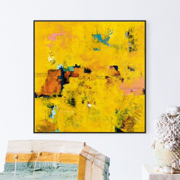 Bold Yellow Modern Expressionist Abstract Painting, Canvas Wall Art Centered on Minimal Visuals | Sensus (46"x46")