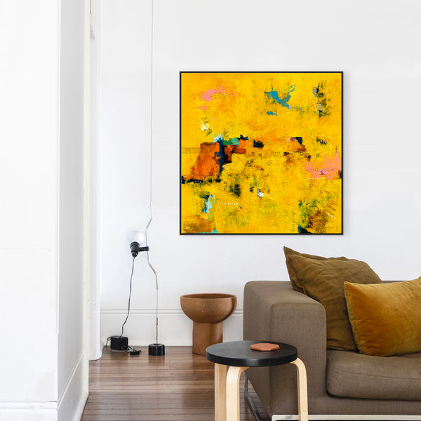 Bold Yellow Modern Expressionist Abstract Painting, Canvas Wall Art Centered on Minimal Visuals | Sensus (46"x46")
