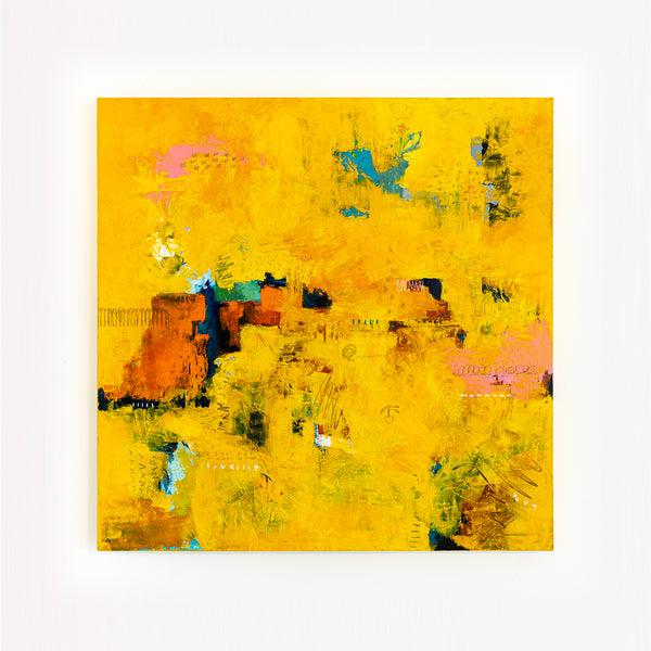 Bold Yellow Modern Expressionist Abstract Painting, Canvas Wall Art Centered on Minimal Visuals | Sensus (46"x46")