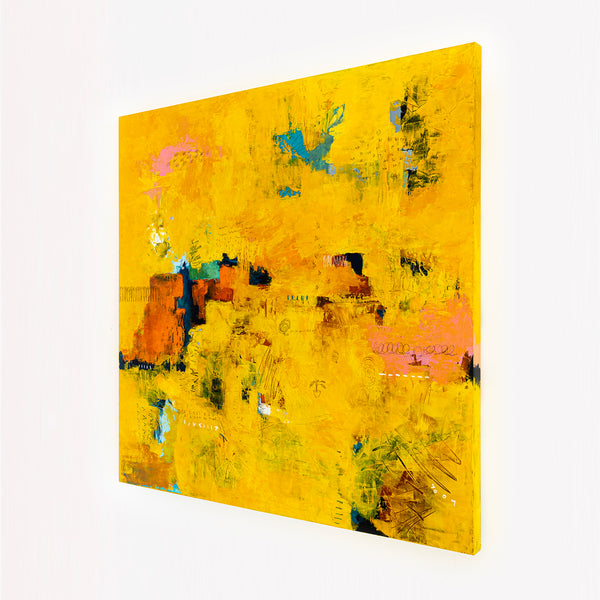 Bold Yellow Modern Expressionist Abstract Painting, Canvas Wall Art Centered on Minimal Visuals | Sensus (46"x46")