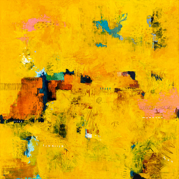Bold Yellow Modern Expressionist Abstract Painting, Canvas Wall Art Centered on Minimal Visuals | Sensus (46"x46")