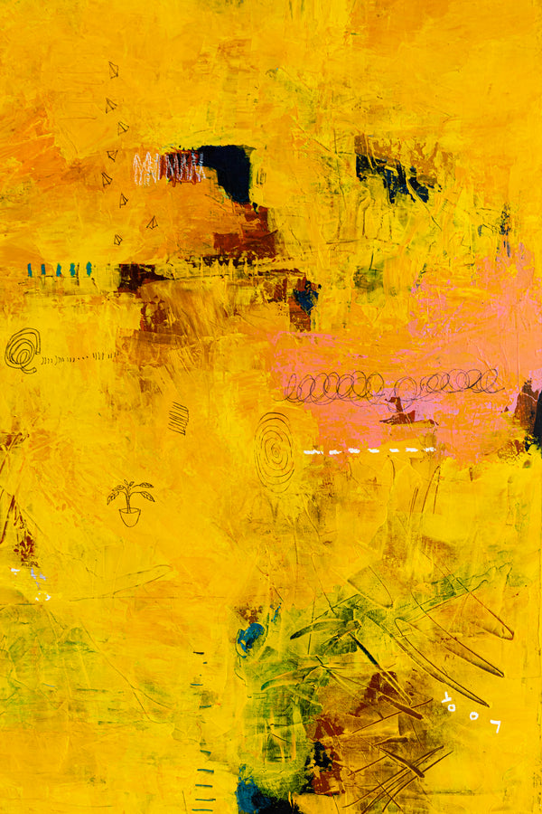 Bold Yellow Modern Expressionist Abstract Painting, Canvas Wall Art Centered on Minimal Visuals | Sensus (46"x46")