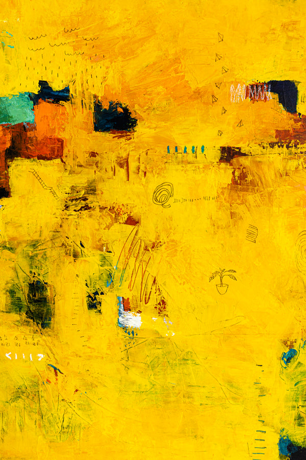 Bold Yellow Modern Expressionist Abstract Painting, Canvas Wall Art Centered on Minimal Visuals | Sensus (46"x46")
