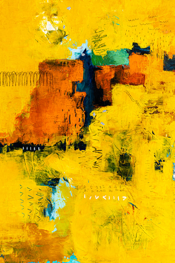 Bold Yellow Modern Expressionist Abstract Painting, Canvas Wall Art Centered on Minimal Visuals | Sensus (46"x46")