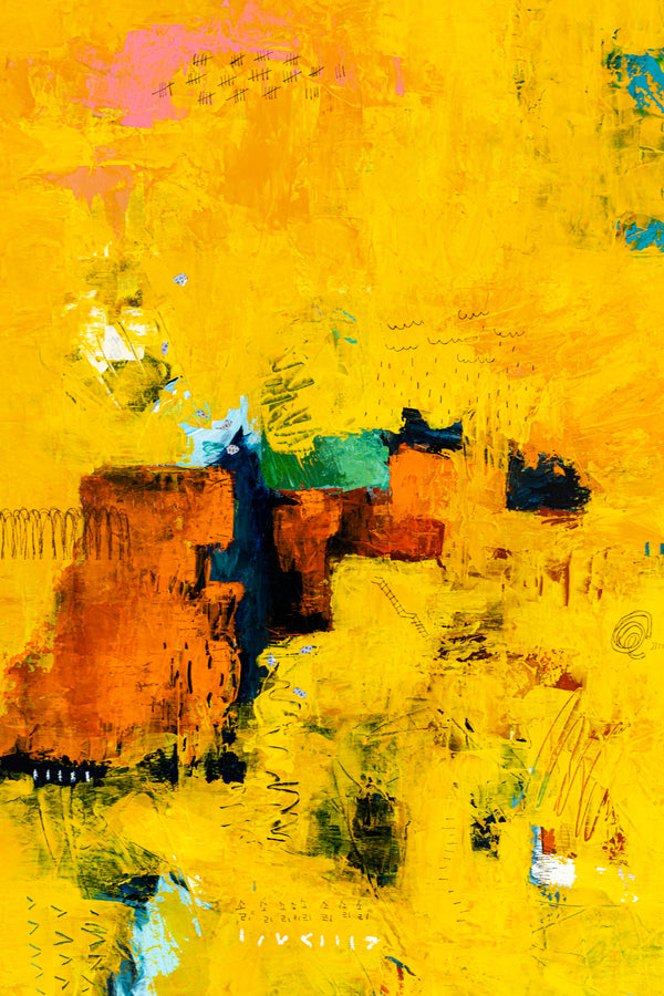 Bold Yellow Modern Expressionist Abstract Painting, Canvas Wall Art Centered on Minimal Visuals | Sensus (46"x46")