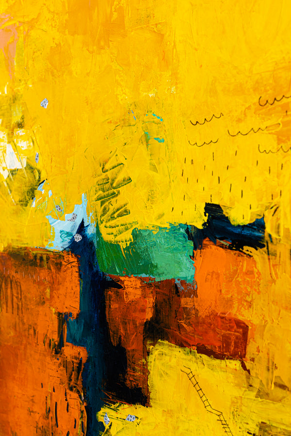 Bold Yellow Modern Expressionist Abstract Painting, Canvas Wall Art Centered on Minimal Visuals | Sensus (46"x46")