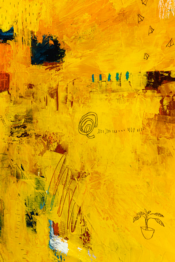 Bold Yellow Modern Expressionist Abstract Painting, Canvas Wall Art Centered on Minimal Visuals | Sensus (46"x46")