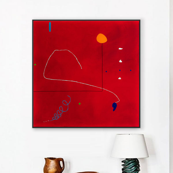 Intense Red Hued Oil and Acrylic Abstract Original Painting Reflecting Stillness, Modern Canvas Wall Art | Silentium (36"x36")