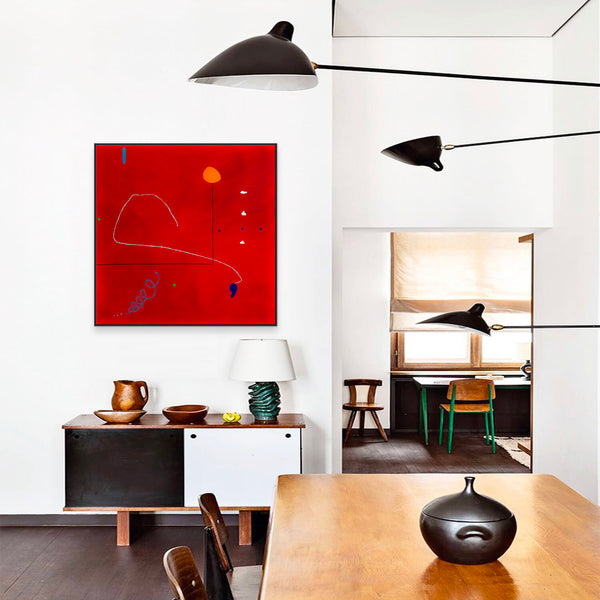 Intense Red Hued Oil and Acrylic Abstract Original Painting Reflecting Stillness, Modern Canvas Wall Art | Silentium (36"x36")