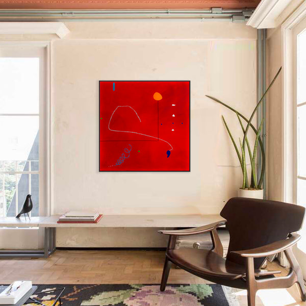 Intense Red Hued Oil and Acrylic Abstract Original Painting Reflecting Stillness, Modern Canvas Wall Art | Silentium (36"x36")