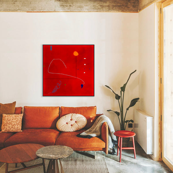 Intense Red Hued Oil and Acrylic Abstract Original Painting Reflecting Stillness, Modern Canvas Wall Art | Silentium (36"x36")