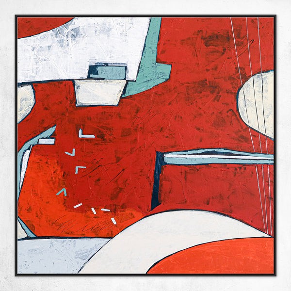 Original Abstract Painting in Acrylic, Red Modern Canvas Wall Art | Something about the moon (Square Ver.)