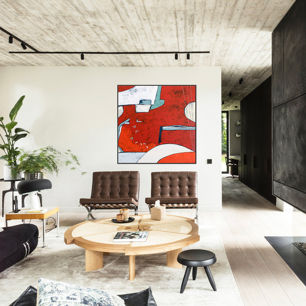 Original Abstract Painting in Acrylic, Red Modern Canvas Wall Art | Something about the moon (Square Ver.)