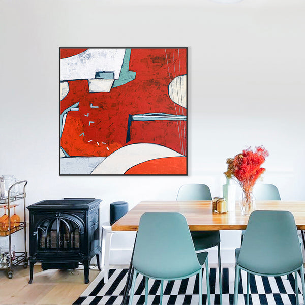 Original Abstract Painting in Acrylic, Red Modern Canvas Wall Art | Something about the moon (Square Ver.)