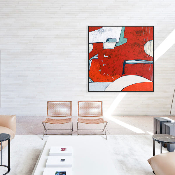 Original Abstract Painting in Acrylic, Red Modern Canvas Wall Art | Something about the moon (Square Ver.)