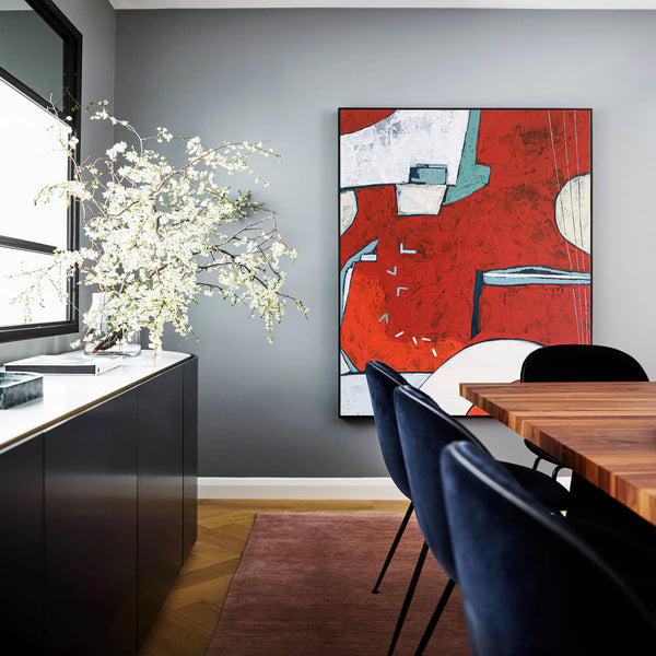 Lunar Enchantment with Original Abstract Acrylic Painting, Red Modern Canvas Wall Art | Something about the moon