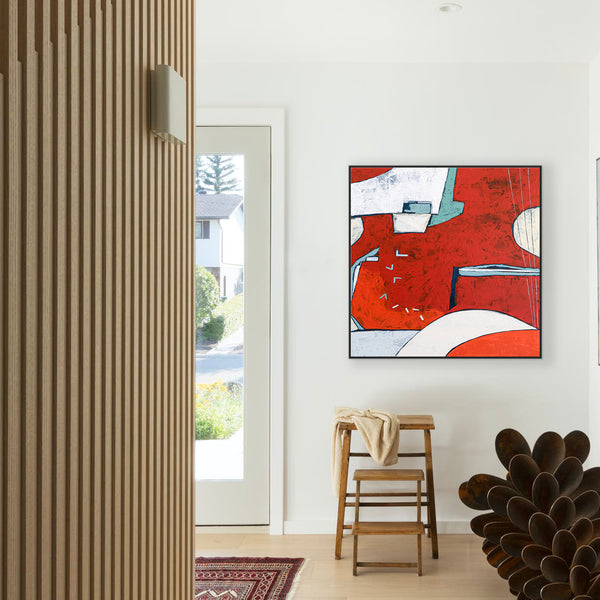 Original Abstract Painting in Acrylic, Red Modern Canvas Wall Art | Something about the moon (Square Ver.)