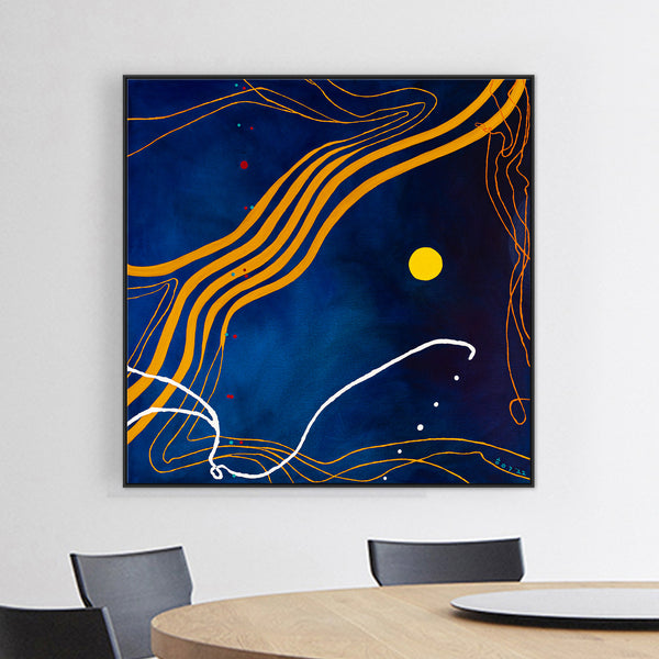 Mixture of Acrylic and Oil in Original Modern Abstract Large painting, Canvas Wall Art | Sonata under the moonlight (48"x48")