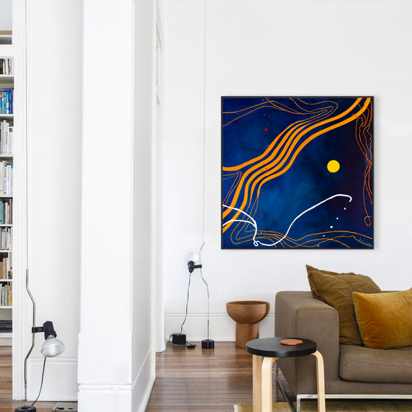 Mixture of Acrylic and Oil in Original Modern Abstract Large painting, Canvas Wall Art | Sonata under the moonlight (48"x48")