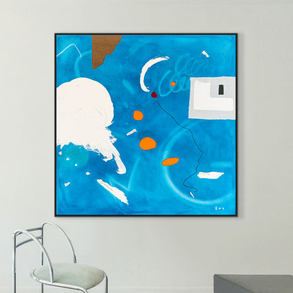 Sky-Blue Abstract Original Oil & Acrylic Painting, Modern Canvas Wall Art Offering a Bright and Cheerful Atmosphere | Speculation (48"x48")