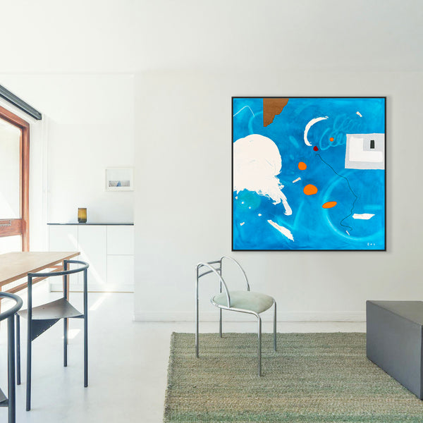 Sky-Blue Abstract Original Oil & Acrylic Painting, Modern Canvas Wall Art Offering a Bright and Cheerful Atmosphere | Speculation (48"x48")