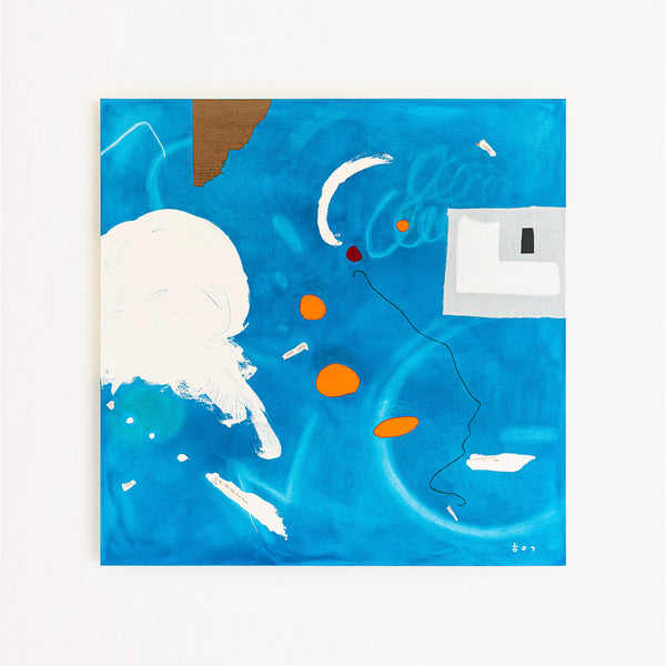 Sky-Blue Abstract Original Oil & Acrylic Painting, Modern Canvas Wall Art Offering a Bright and Cheerful Atmosphere | Speculation (48"x48")