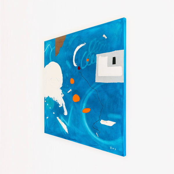 Sky-Blue Abstract Original Oil & Acrylic Painting, Modern Canvas Wall Art Offering a Bright and Cheerful Atmosphere | Speculation (48"x48")