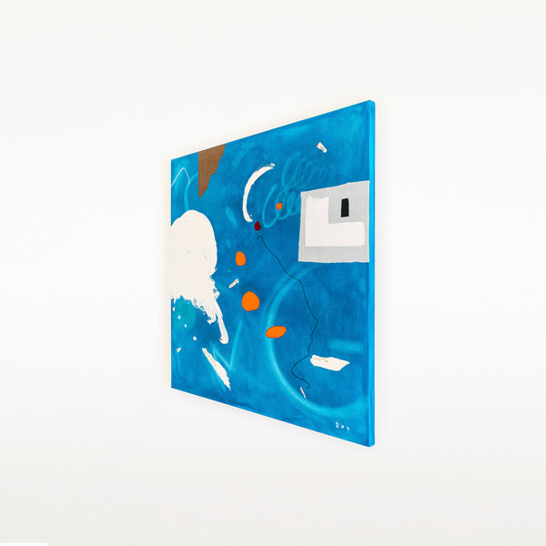 Sky-Blue Abstract Original Oil & Acrylic Painting, Modern Canvas Wall Art Offering a Bright and Cheerful Atmosphere | Speculation (48"x48")