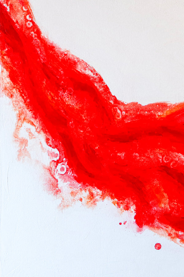 Vibrant Reddish-Orange Modern Original Abstract Acrylic Painting, Large Canvas Wall Art | Splashing flow (2 Set)