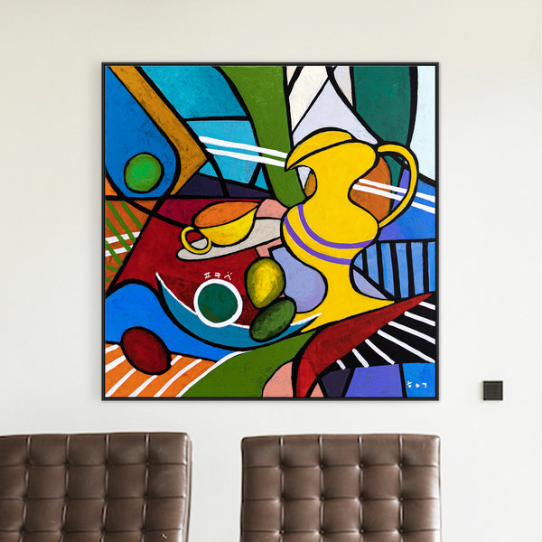 Bold Geometric Original Abstract Painting, Large Modern Canvas Wall Art in Bright Colors, Modern Take | Still-pop