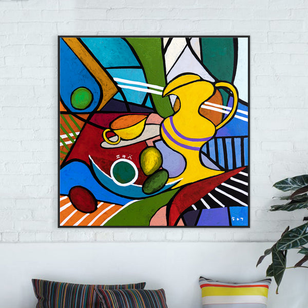 Geometric Original Abstract Painting, Bold Modern Canvas Wall Art in Bright Colors, Modern Take | Still-pop (40"x40")