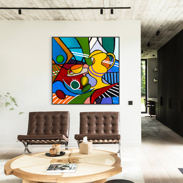 Bold Geometric Original Abstract Painting, Large Modern Canvas Wall Art in Bright Colors, Modern Take | Still-pop