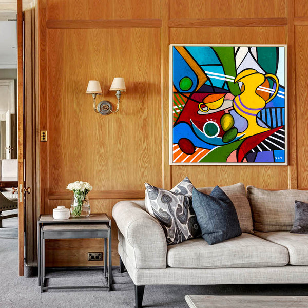Geometric Original Abstract Painting, Bold Modern Canvas Wall Art in Bright Colors, Modern Take | Still-pop (40"x40")