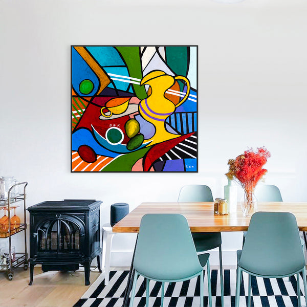 Bold Geometric Original Abstract Painting, Large Modern Canvas Wall Art in Bright Colors, Modern Take | Still-pop