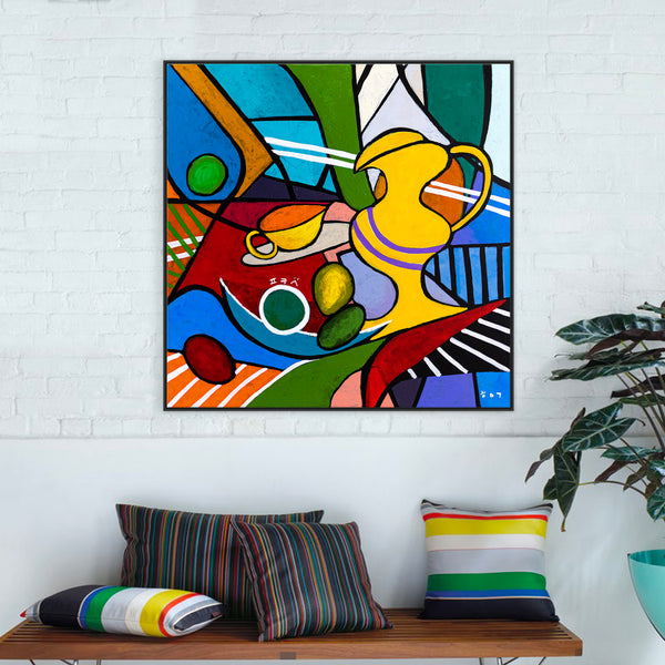 Geometric Original Abstract Painting, Bold Modern Canvas Wall Art in Bright Colors, Modern Take | Still-pop (40"x40")