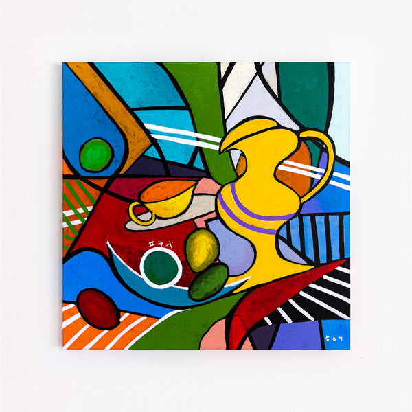 Geometric Original Abstract Painting, Bold Modern Canvas Wall Art in Bright Colors, Modern Take | Still-pop (40"x40")