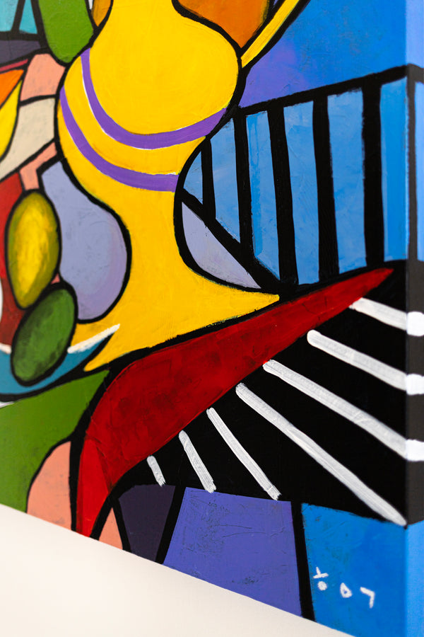 Geometric Original Abstract Painting, Bold Modern Canvas Wall Art in Bright Colors, Modern Take | Still-pop (40"x40")