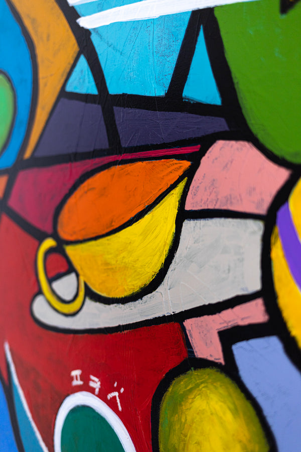 Geometric Original Abstract Painting, Bold Modern Canvas Wall Art in Bright Colors, Modern Take | Still-pop (40"x40")