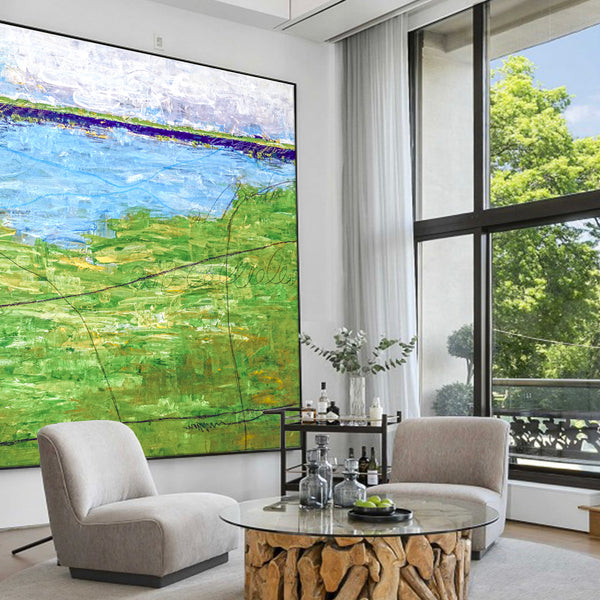 Original Acrylic Modern Abstract Painting, Large Green Canvas Art of Echoes the Simplicity of Summer | Summer green