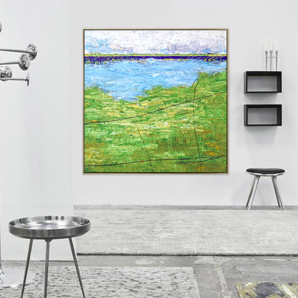 Original Acrylic Modern Abstract Painting, Large Green Canvas Art of Echoes the Simplicity of Summer | Summer green