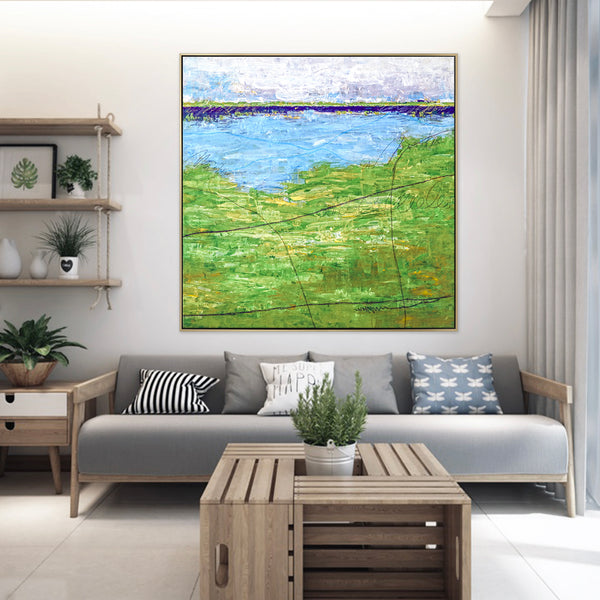 Original Acrylic Modern Abstract Painting, Large Green Canvas Art of Echoes the Simplicity of Summer | Summer green